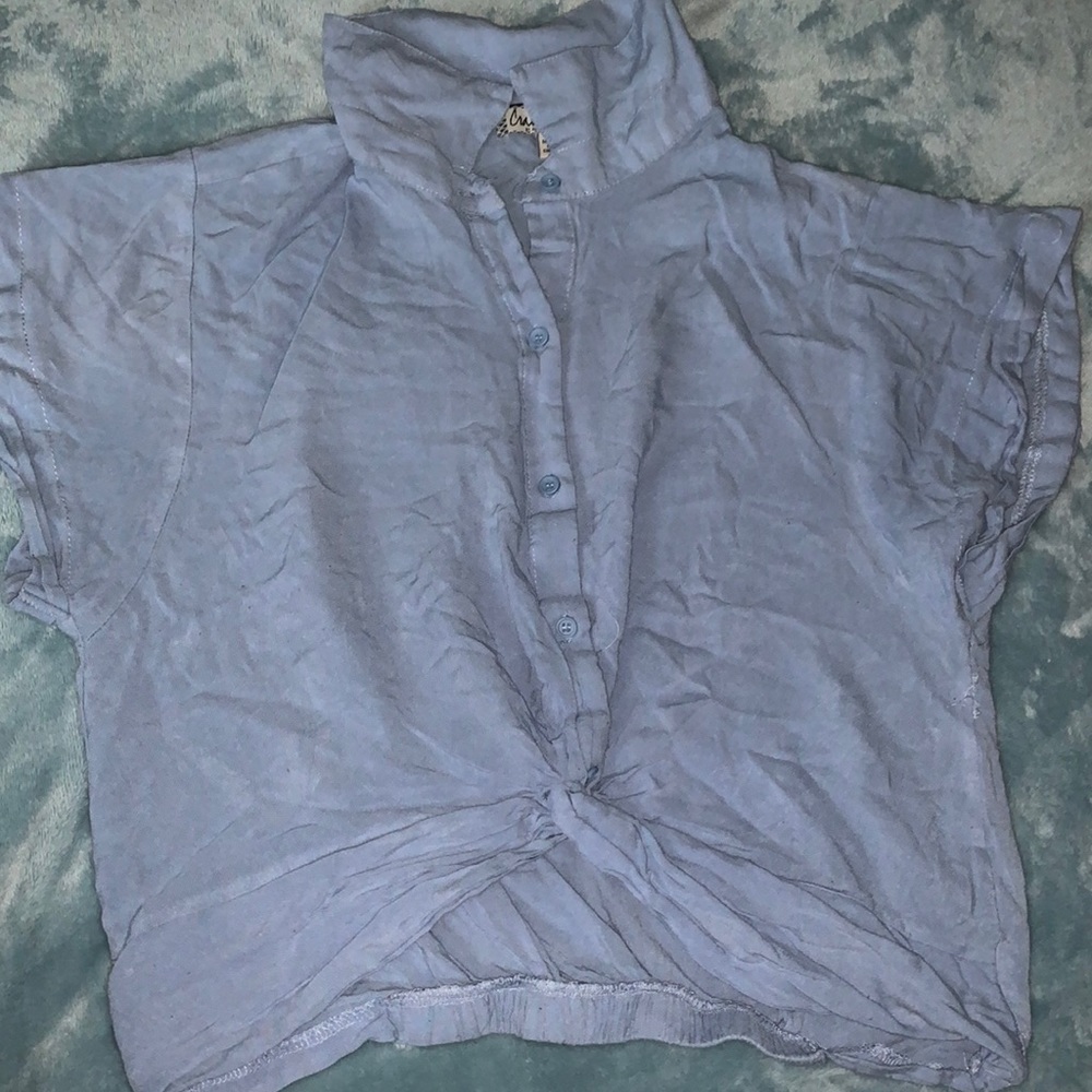 Blue Short Sleeve Crop Top